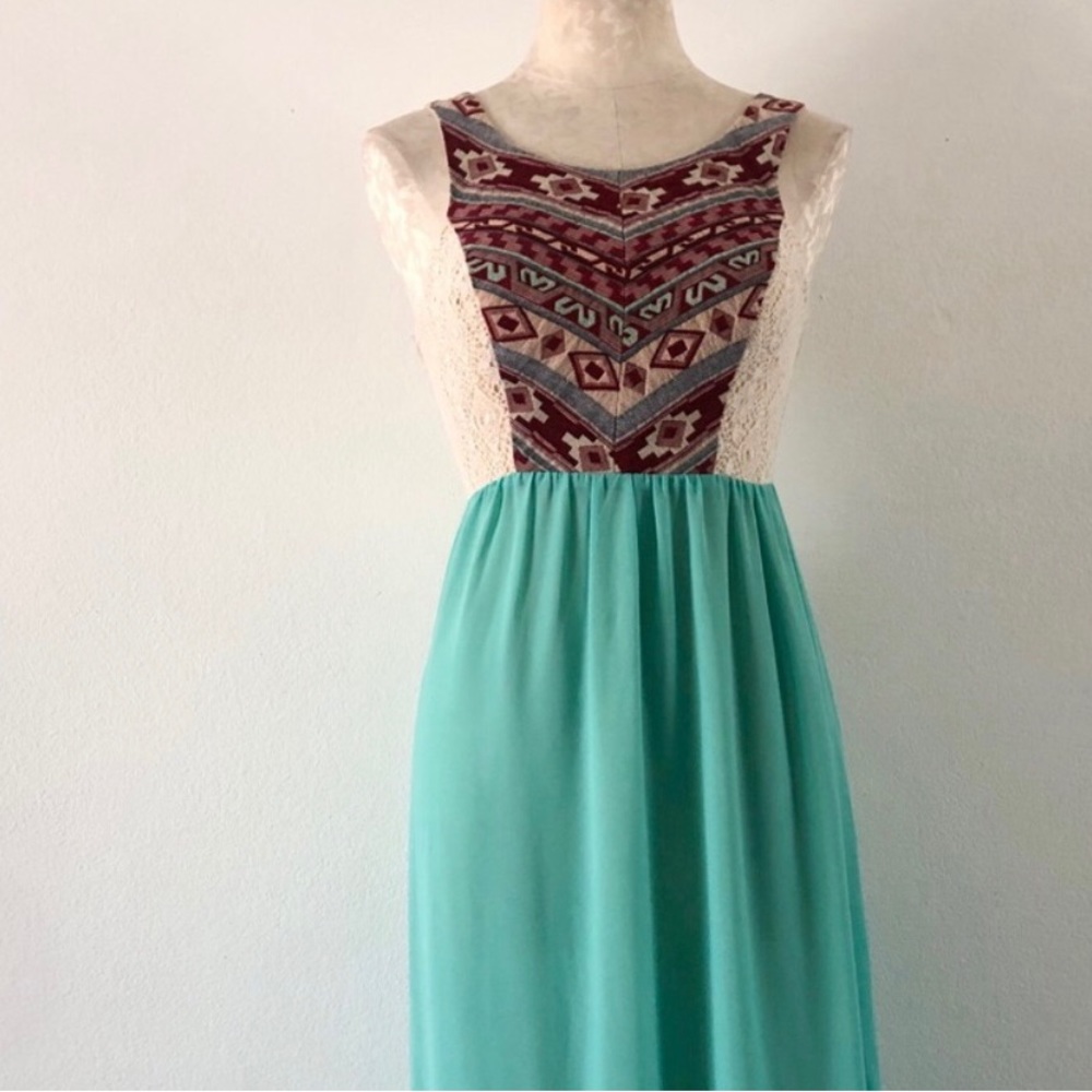 Teal tribal A frame dress